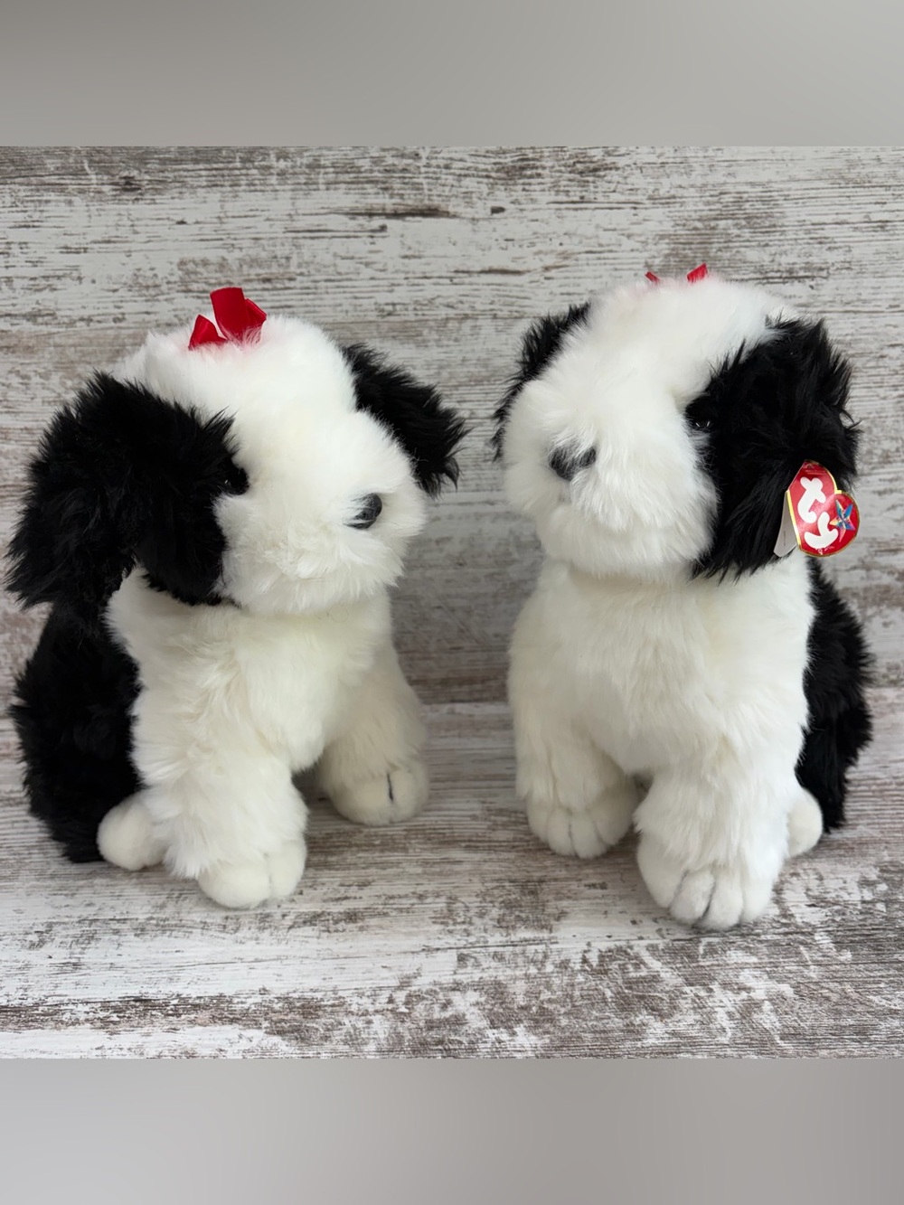 Ty English Sheepdog Dog Plush Stuffed Animal Beanie Buddies Black & White Lot 2